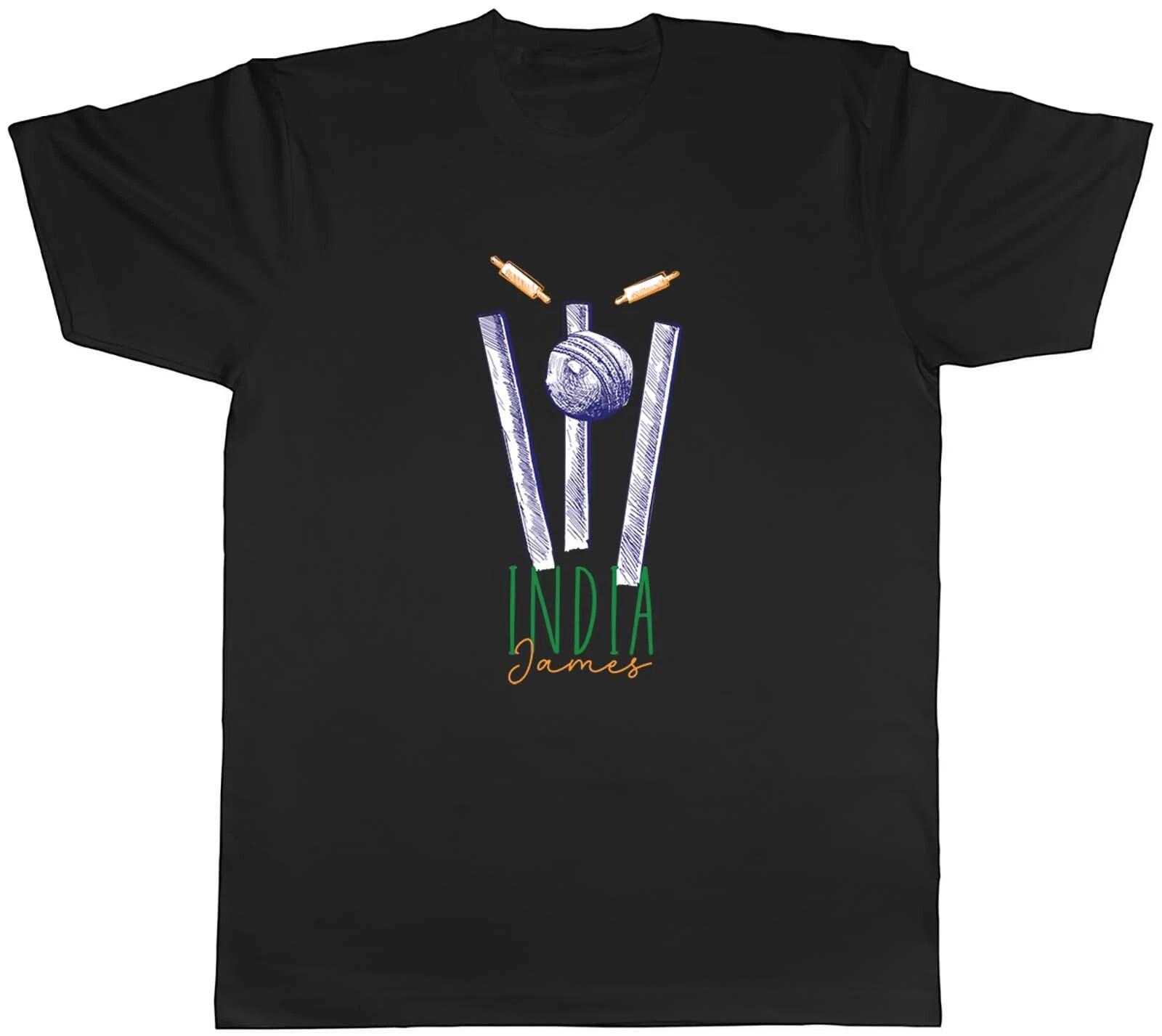 Personalised India Cricket Supporter Men T-Shirt Retro Ball Wicket Stump Fan Tee L