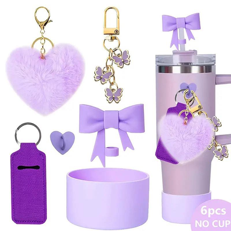 Bows Accessories For Stanley Cup 40&30Oz Tumbler With Handle,Including Bow Straw Topper,Chapstick Holder, Boot, Keychain Charms