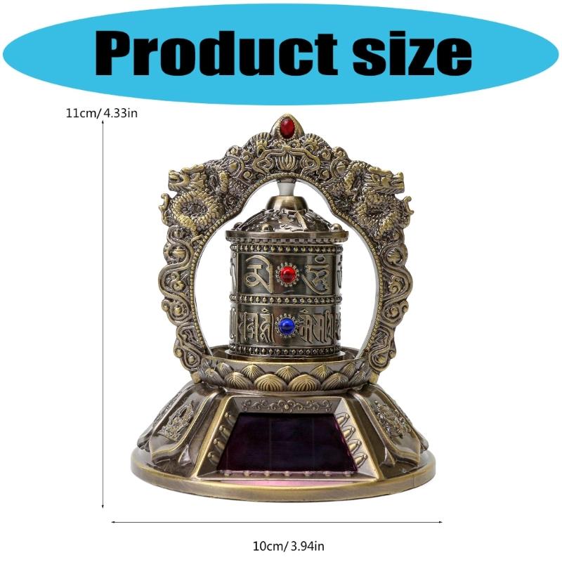 Solar Powered Tibetan Prayer Wheel Buddhist Decorative Ornament for Meditations,Yogas,Relaxation Decors Car Accessories