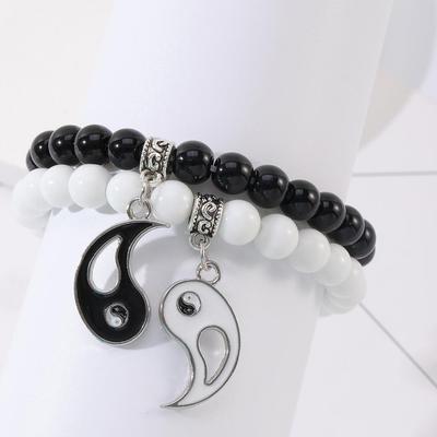 Braccialetto per Coppia Yin Yang Tai Chi: Bracciale da uomo con perline bianche e nere