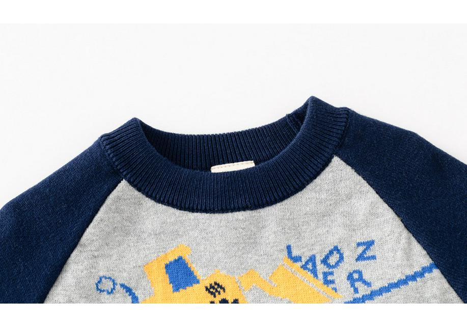 Boys' Spring 2024 Construction Vehicle Cotton Sweater with Raglan Sleeves