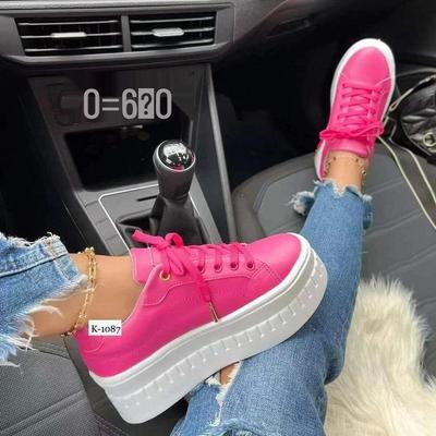Sapatos Casuais Femininos Tamanho Grande Outono 2024 Bico Redondo Sola Grossa