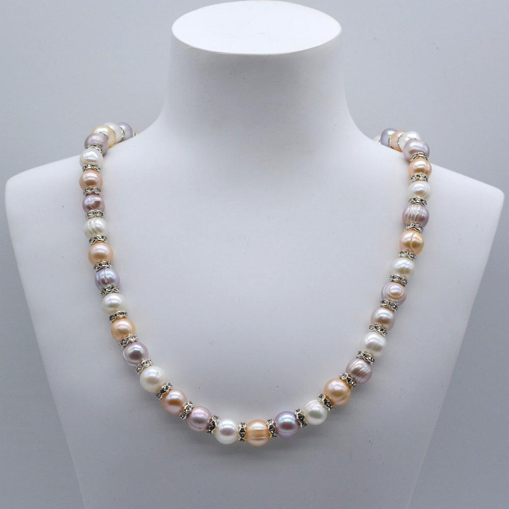 Women's Natural Pearl Necklace Rainbow Color Round Freshwater Pearl Cubic Zirconia Classic Necklace Mom Gift