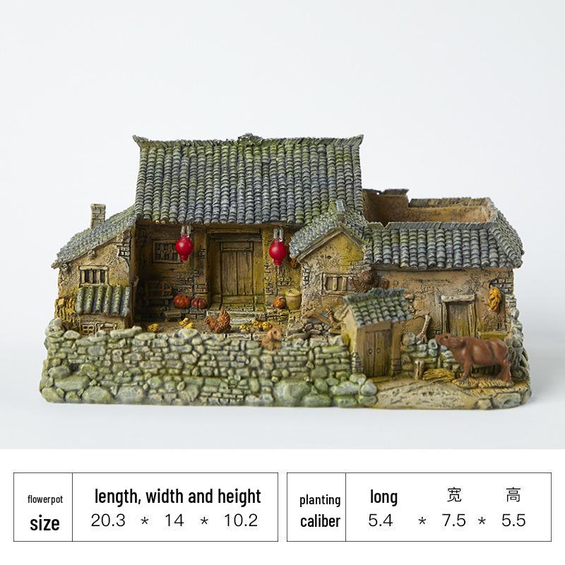 Retro Farmhouse Courtyard Miniature: Nostalgic Desktop Bonsai Decor for Living Room