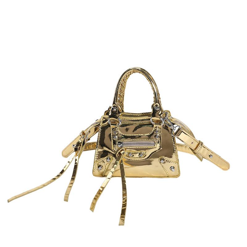 Bag 2025 New Korean Version Fashion Rivet Personalized Ins Women's Shoulder Crossbody Glossy Small Square Bag Pu