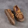 Johnature Retro Hollow-out Breathable Genuine Leather Shoes With Soft Soled Women's Slip-on Shoes