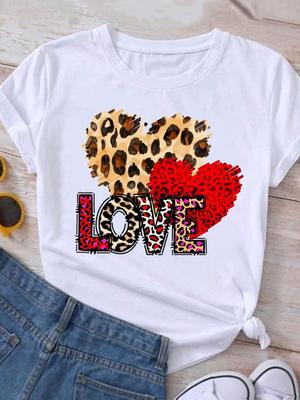 (Asiatische Größe) Lässiges T-Shirt mit O-Ausschnitt und Leoparden-Liebestrend der 90er Jahre, Top, kurzärmeliges T-Shirt, Modedruck, für Damen und Herren, grafische T-Shirts