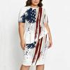 Women Plus Size White Printed Round Neck Short Sleeve Asymmetric Top Fitted Skirt Two Piece Set