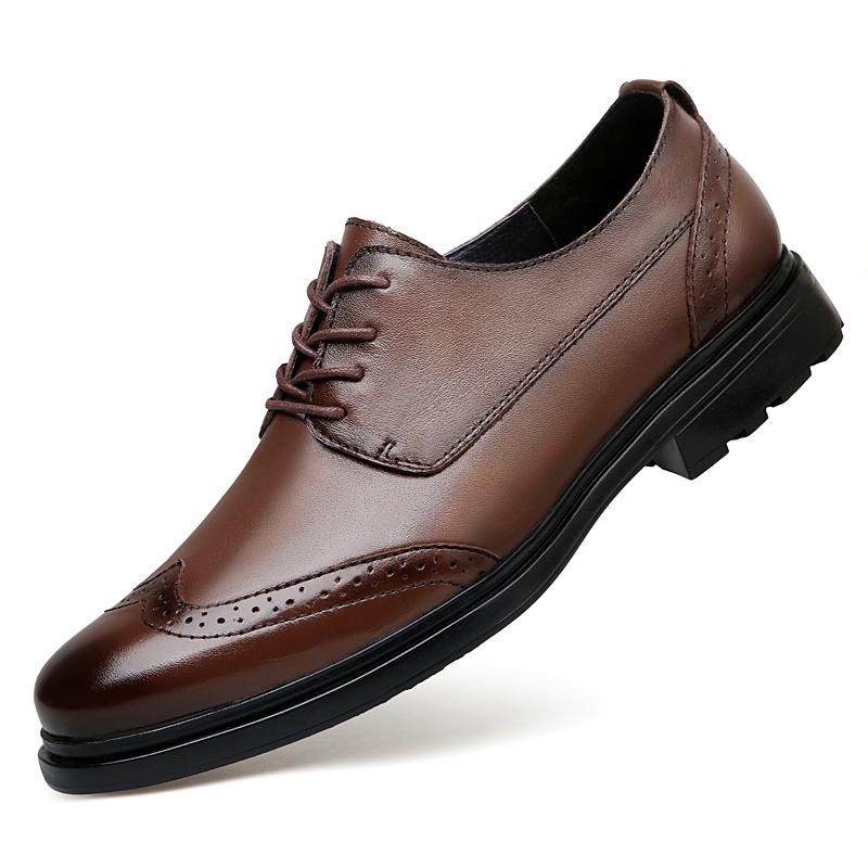 

Men s leather casual shoe solid color versatile lace-up breathable and anti-slip business leather shoe office shoe wedding shoes 38 коричневый