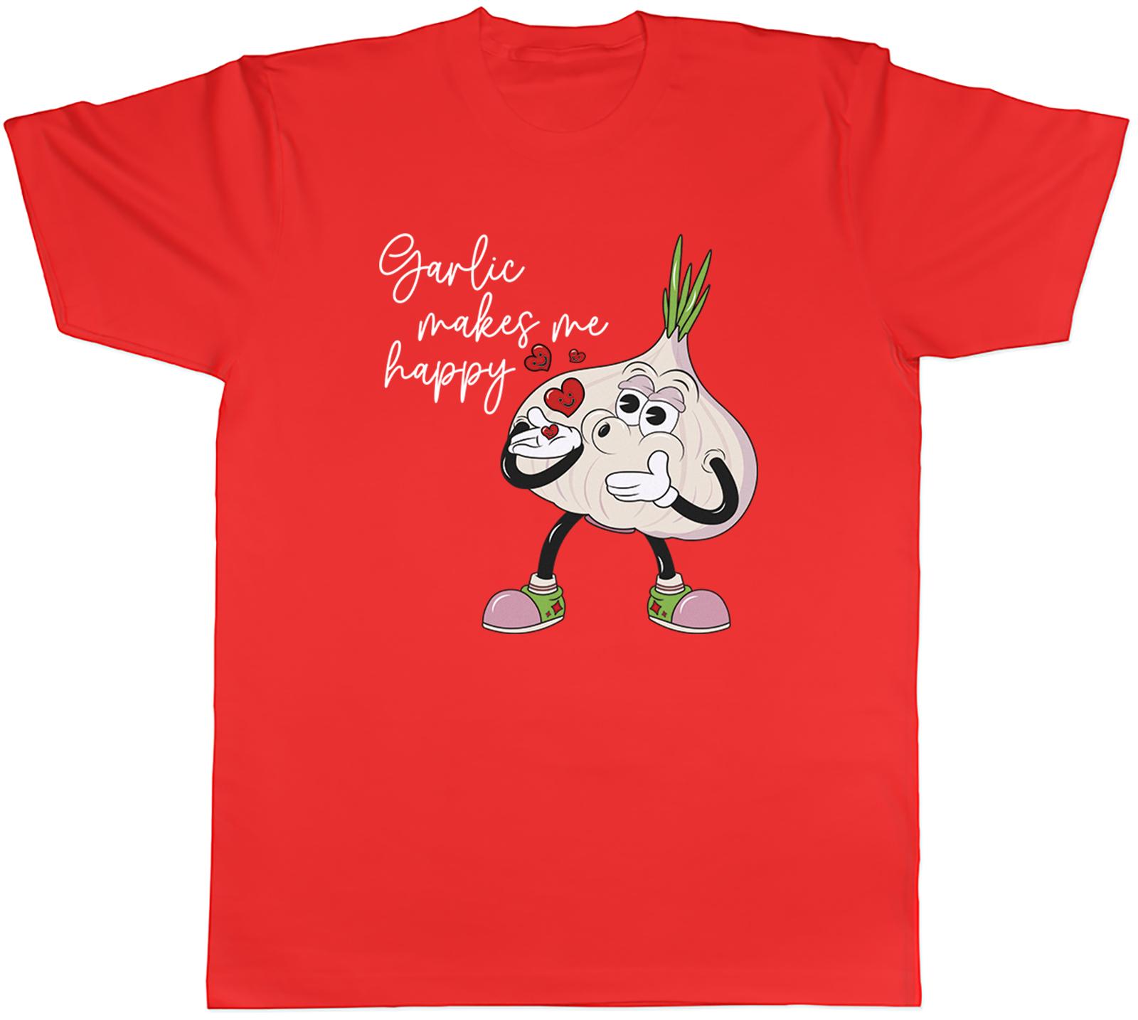 Love Garlic Unisexs TShirt Garlic makes me Happy Funny Tee Gift S