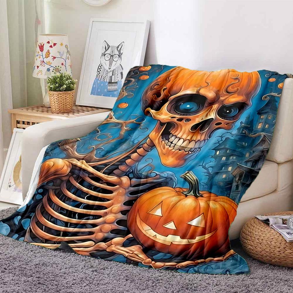 1PC Halloween Skeleton Blanket, Throw For Sofa, Bed, Travel, Camping, Livingroom, And Bed, Printing Blanket With Soft And Warm Fabric Yy250918173
