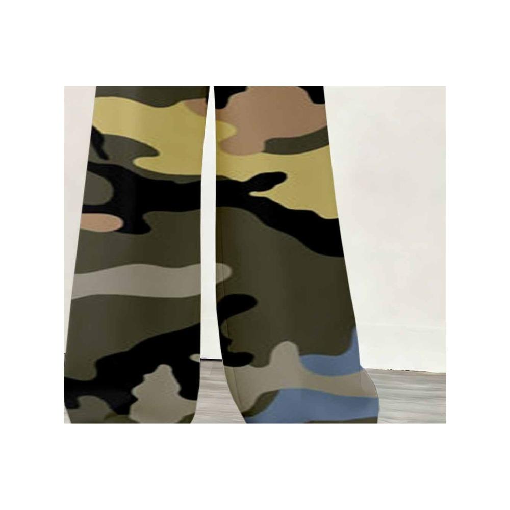 Contrasting Color Camouflage Wide-leg Pants Women's Drawstring Elastic Waist Trousers Street Style Loose and Versatile Casual Trousers
