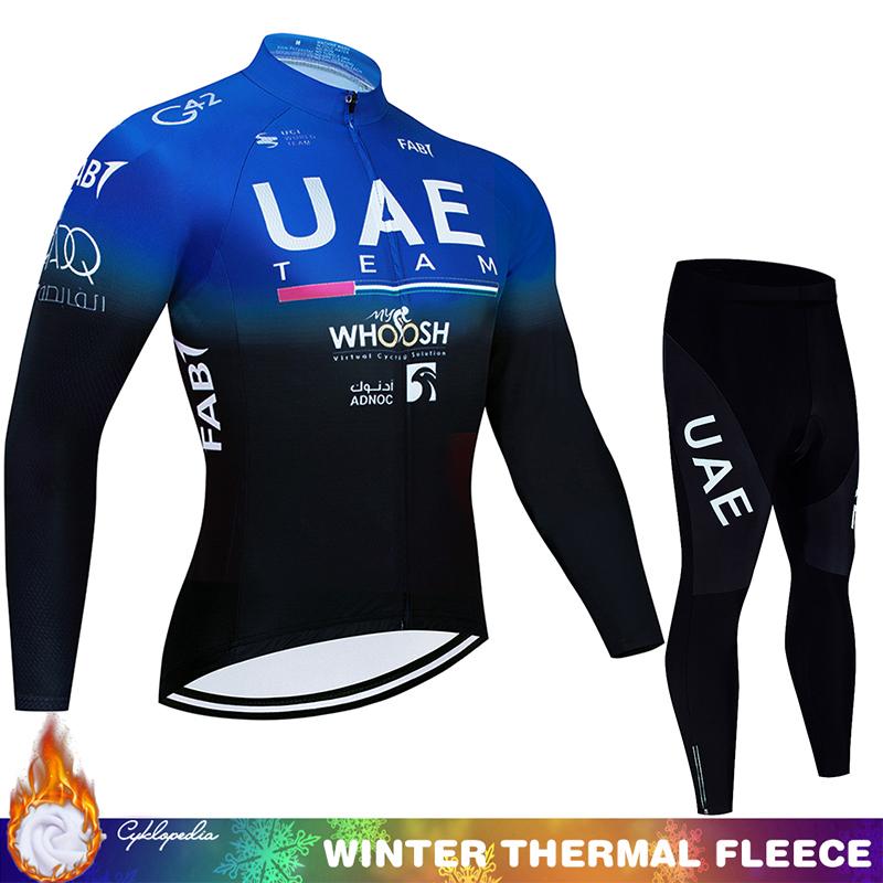 Kompletní cyklistika 2024 UAE Winter Thermal Fleece Jersey Tricuta Man Road Pánské oblečení Set Mtb Team Cyklistické kalhoty Oblečení