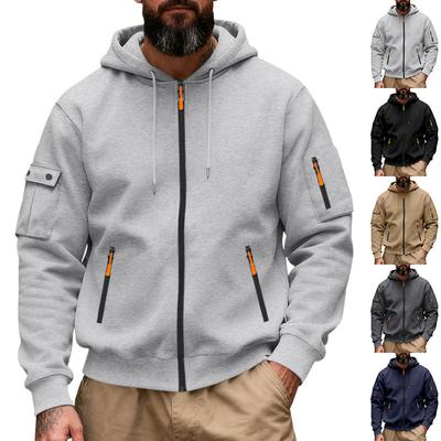 Sudadera con capucha y cremallera de forro polar de ajuste relajado para hombre, ropa de trabajo, para ir al trabajo, para otoño e invierno