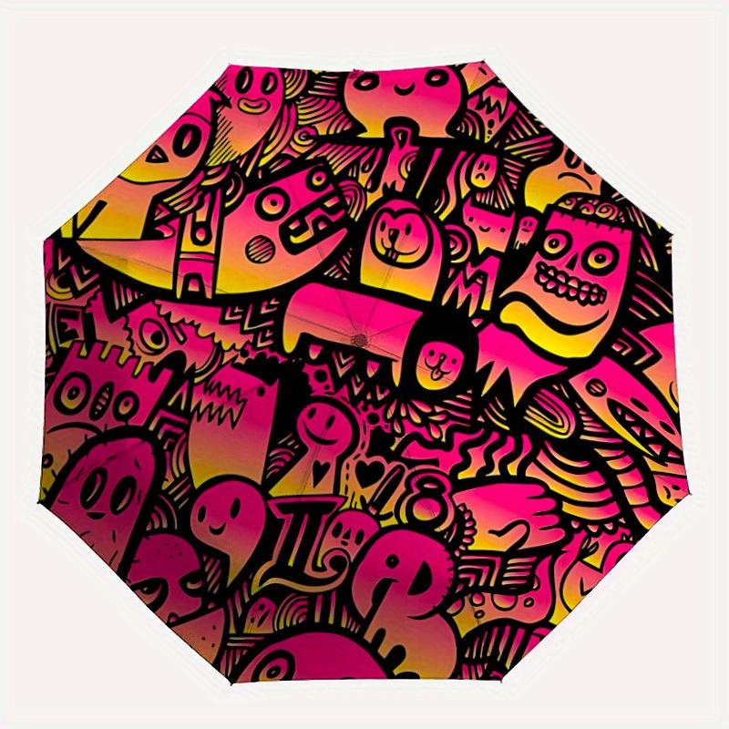 

1pc Doodle Monsters Automatic Open/Close Umbrella with Windproof, Functional Design, 8-Rib Sturdy Canopy