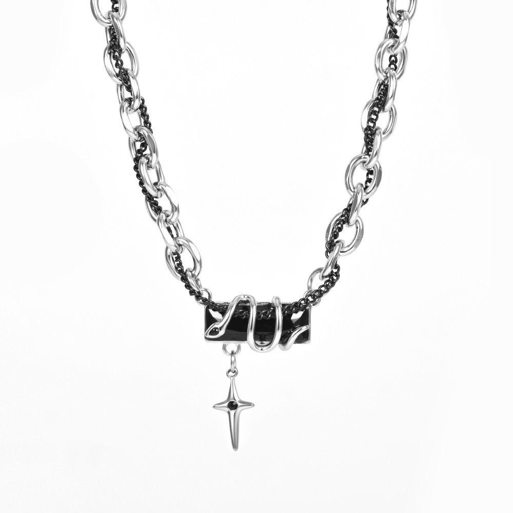 Snake Winding Geometric Titanium Steel Necklace For Men With Starry Effect And Hiphop Style