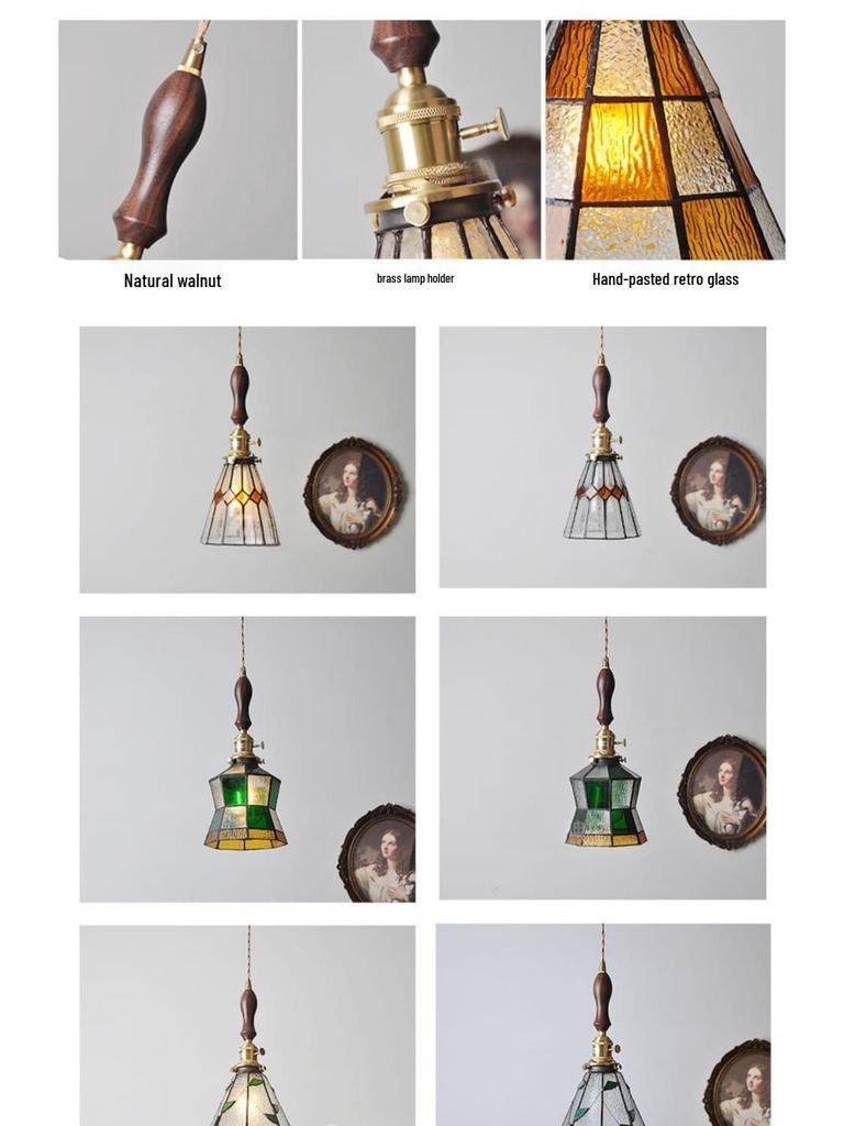 Vintage Japanese Pastoral Brass and Glass Pendant Light for Bedroom or Bar