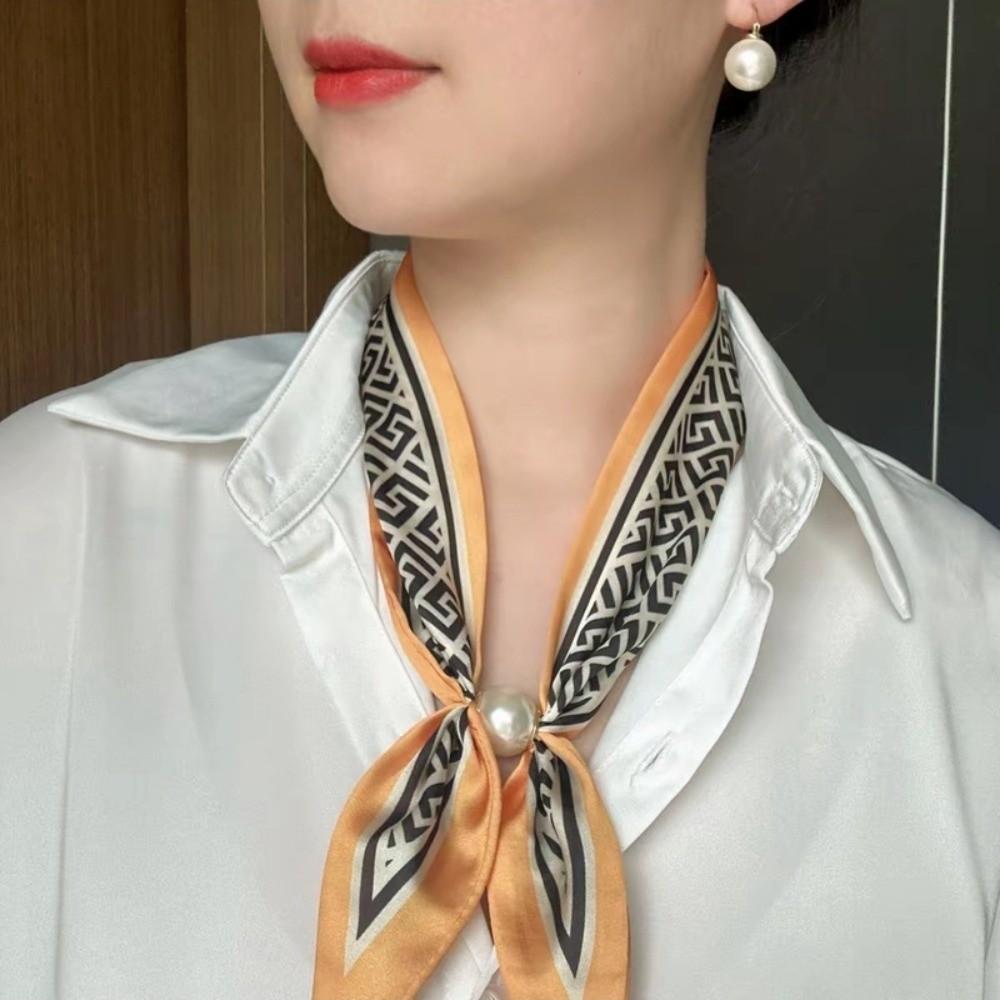 Magnetic Pearl Buckle Satin Neck Scarf No Tie Choker Scarf Elegant Decorative Silk Scarf  Summer