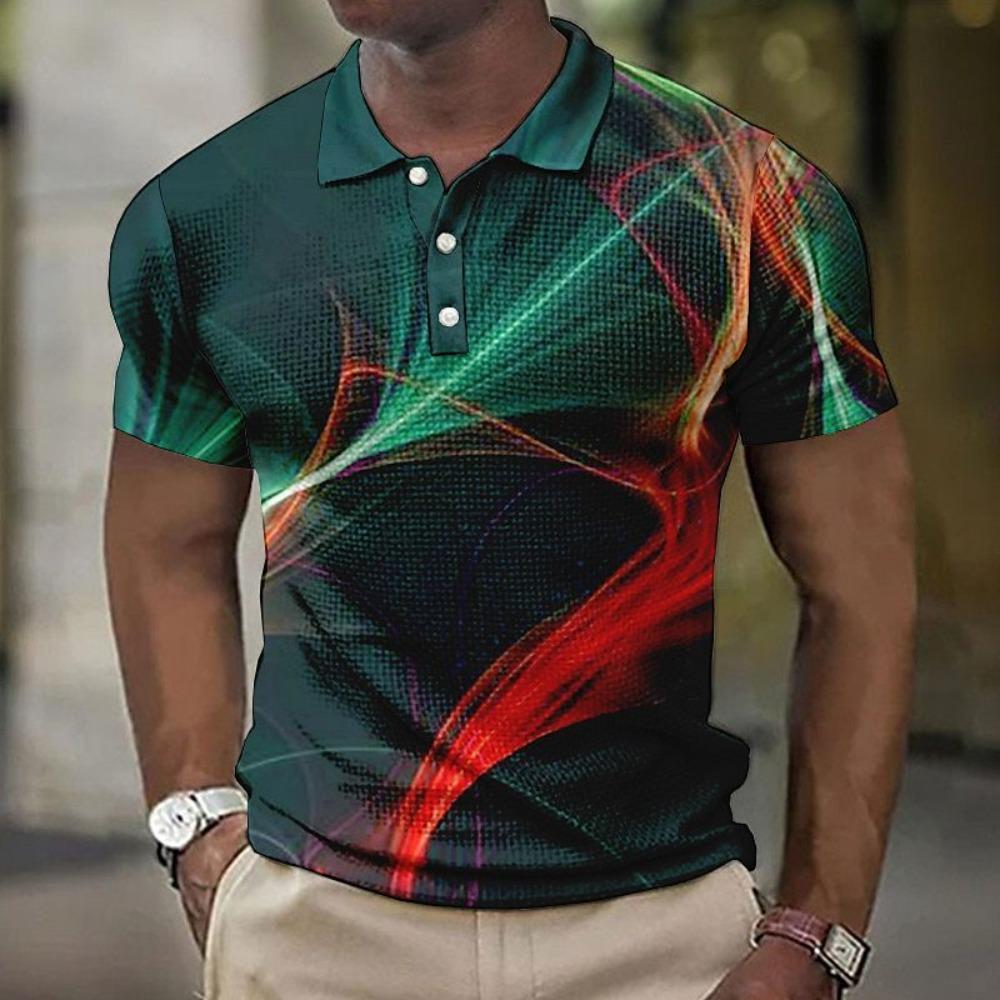 Verlaufende Farbe Strahlenlinienmuster 3D Digitaldruck Herren Freizeit-Poloshirt