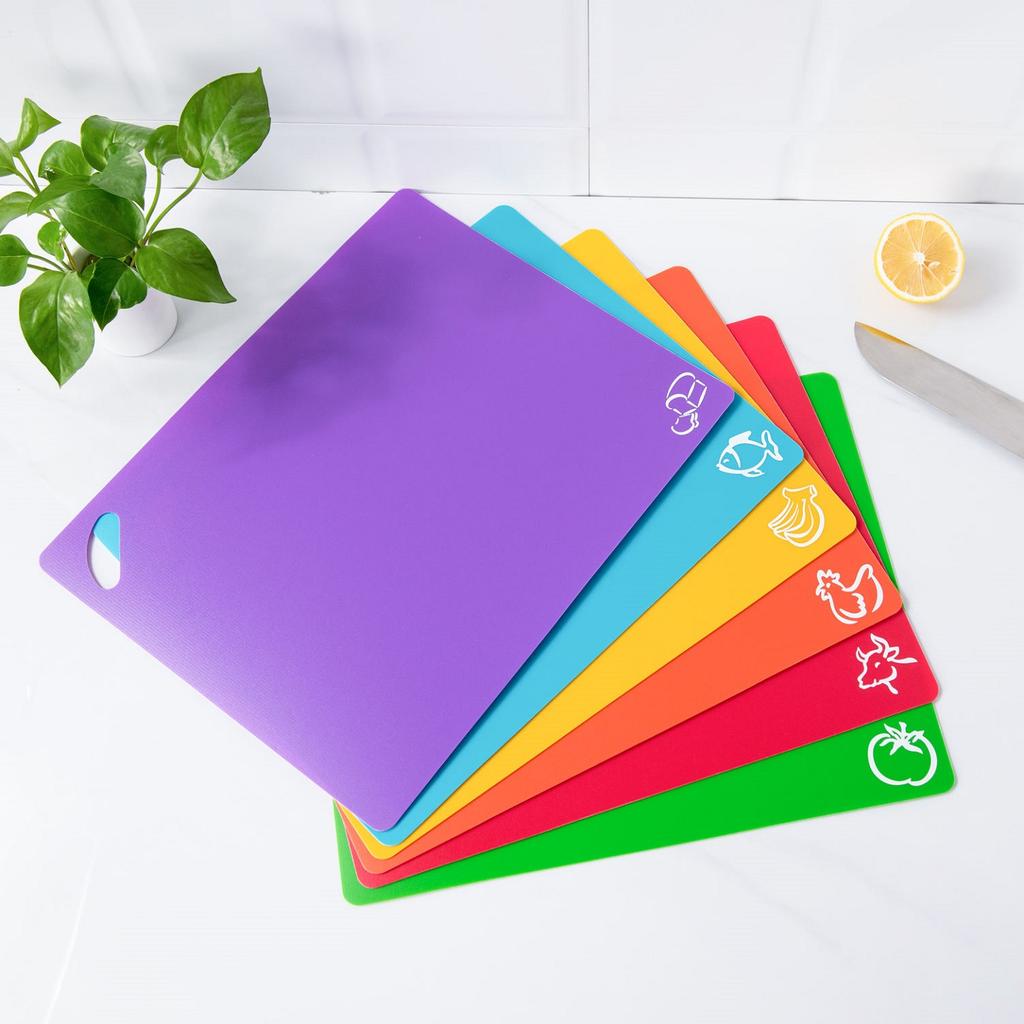 6pcs/Set Kitchen Plastic Cutting Board Set Flexible Cutting Mat Non-Slip Chopping Board for Cooking