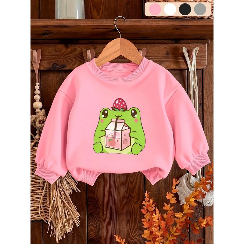 European Size Cute Print Pattern Easy Sweet Baby Girl Spring Lightweight Round Neck Sweatshirt