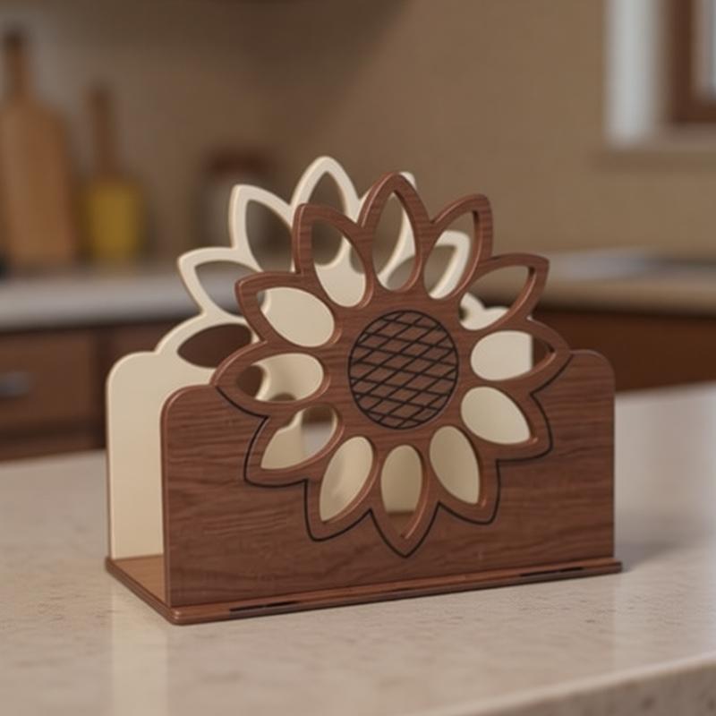 Elegant Wooden Sunflower Napkin Stand Paper Towel Storage Dispenser Table Centerpieces For Home Or Restaurant Use