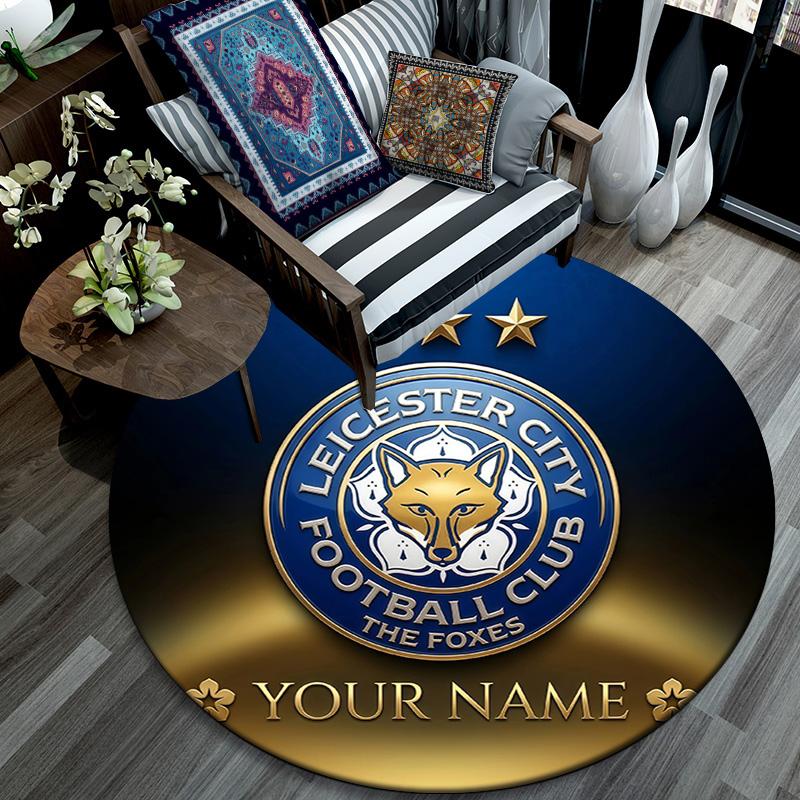 Custom Name Leicester City Round Area Rug,Carpet Rug for Living Room Bedroom Sofa Playroom Decor,Non-slip Floor Mat