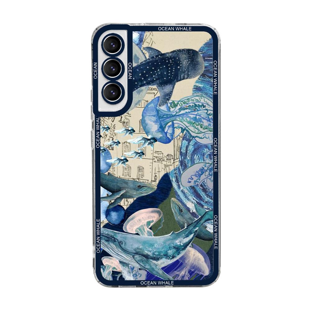 Ocean Whale Shark Swimming Phone Case for Samsung Galaxy S25 S24 S21 FE S22 Plus S23 Ultra 5G Soft Clear Covers Aesthetic Fundas