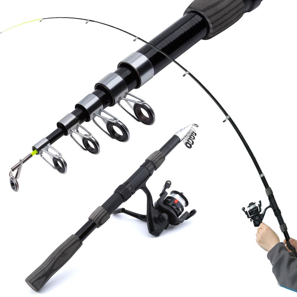 Black Fishing Set, Long Throw Straight Handle Sea Fishing Rod, Spinning Wheel Fishing Rod, Lure Set
