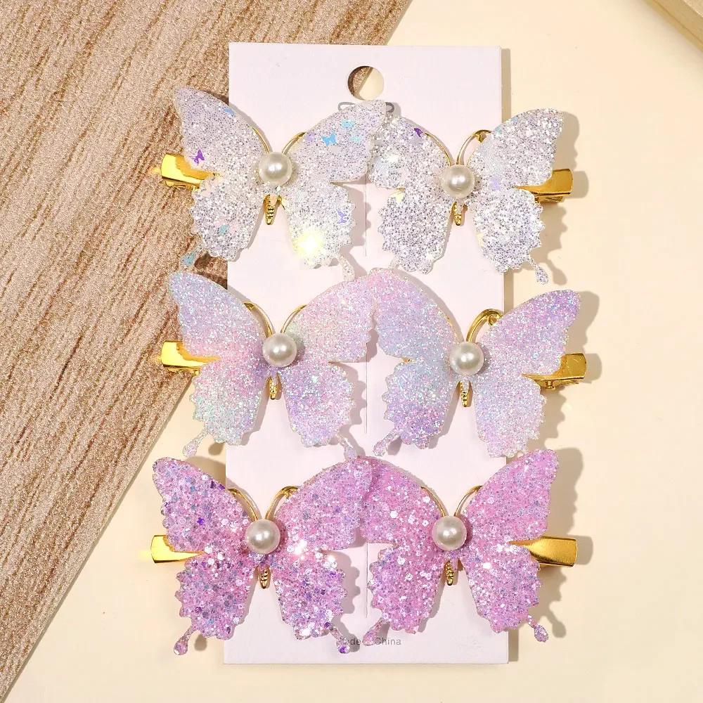 6 Stück/Set Bunte Glitzer Schmetterling Perlen Haarspangen für Frauen Mädchen Süße Haarspangen Haarnadeln Regenbogen Kopfschmuck Haarschmuck