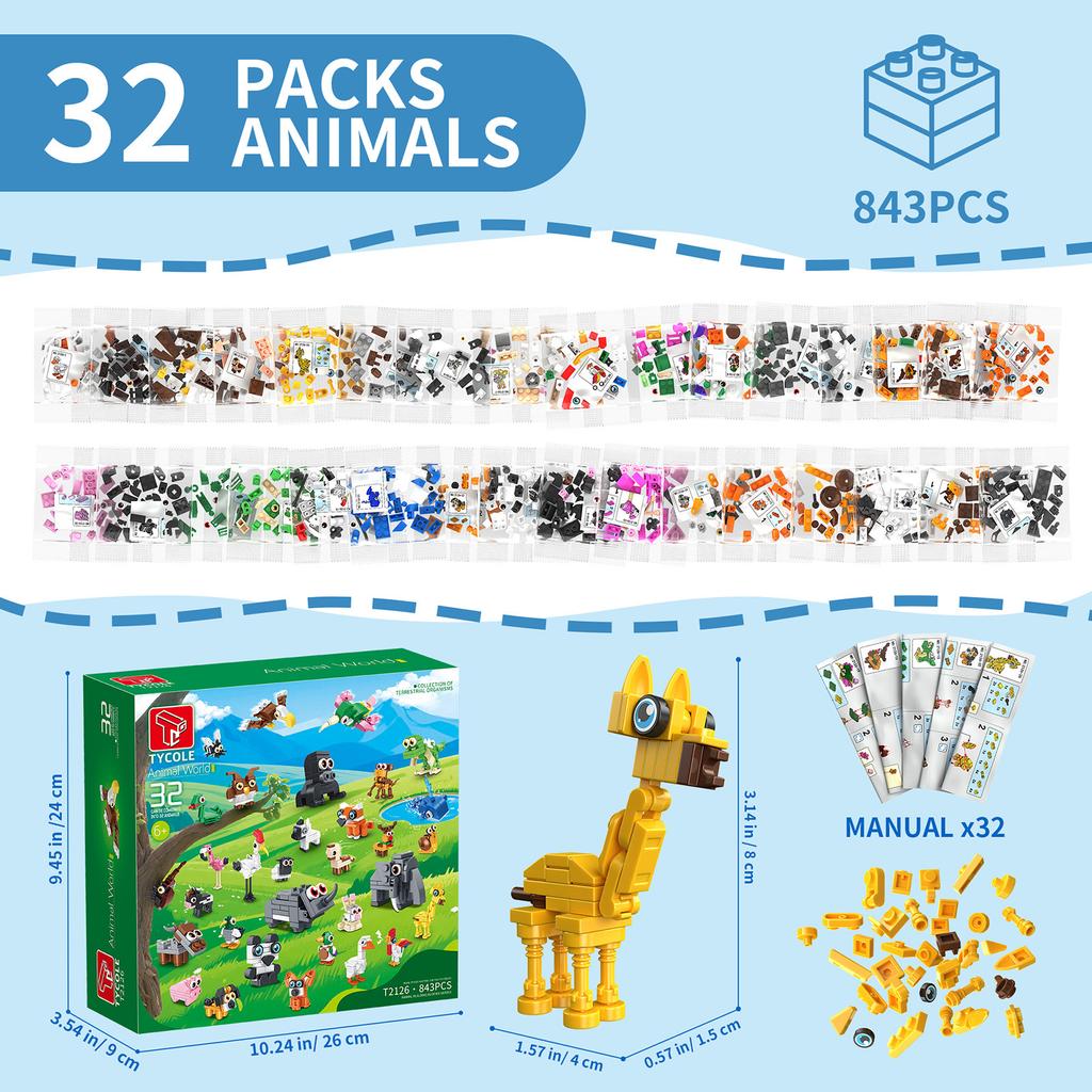 843PCS Land Animals Construction Block Playthings Land Small Animals Model Puzzle Blocks Toy Sets Ideal For Kid Desktop Ornament Gifts