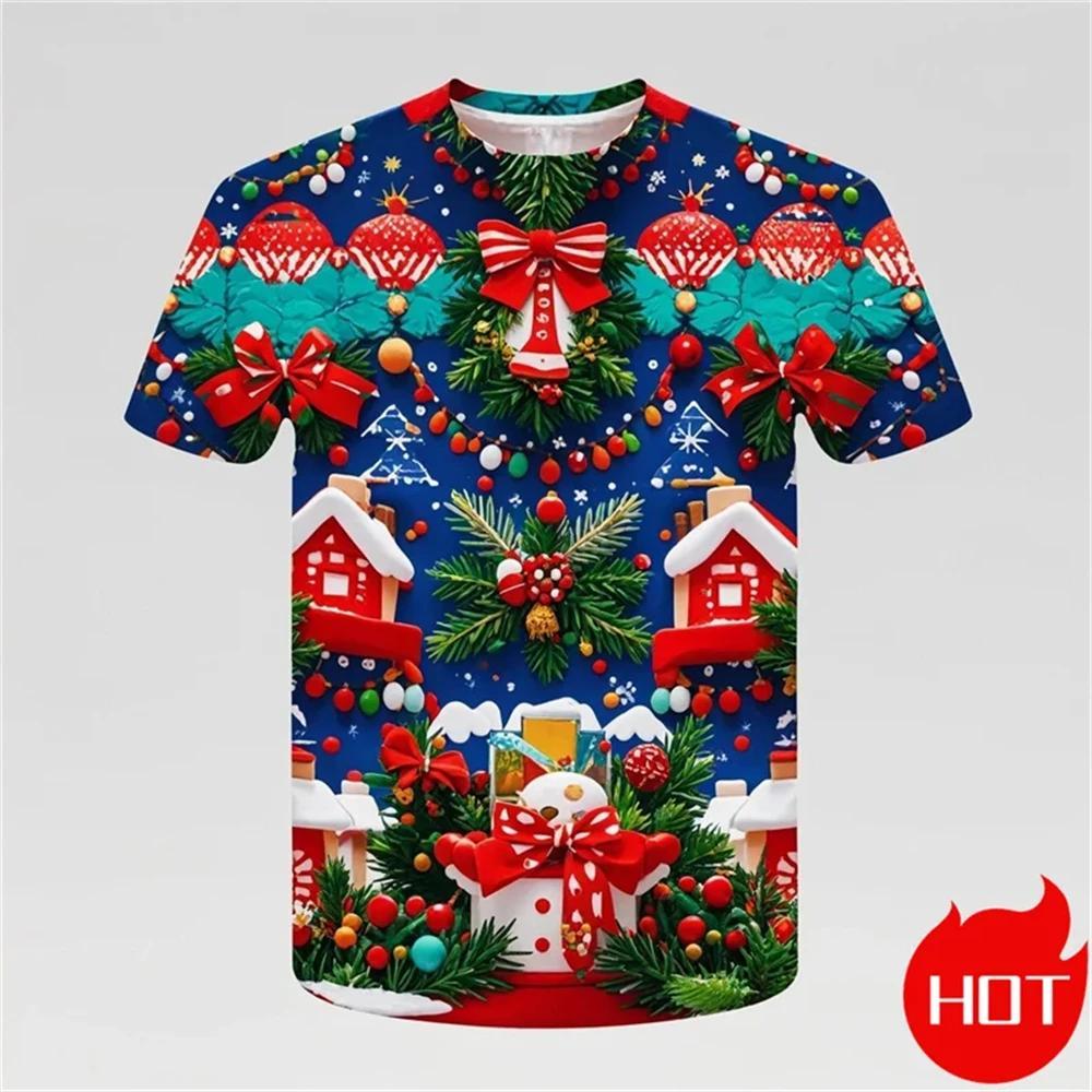 Cute Santa Claus Christmas pattern T-shirt, suitable for 3D printing of Merry Christmas T-shirt tops, men's and women's T-shirts, children's T-shirts