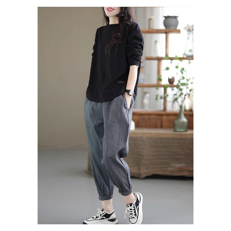 Autumn And Winter Vintage Solid Color Long Sleeved Loose T Shirt Base Shirt