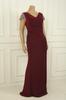 Front Back V Neck Sleeve and Waist Stone Detailed Lined Draped Glittery Plus Size Lycra Long Dress