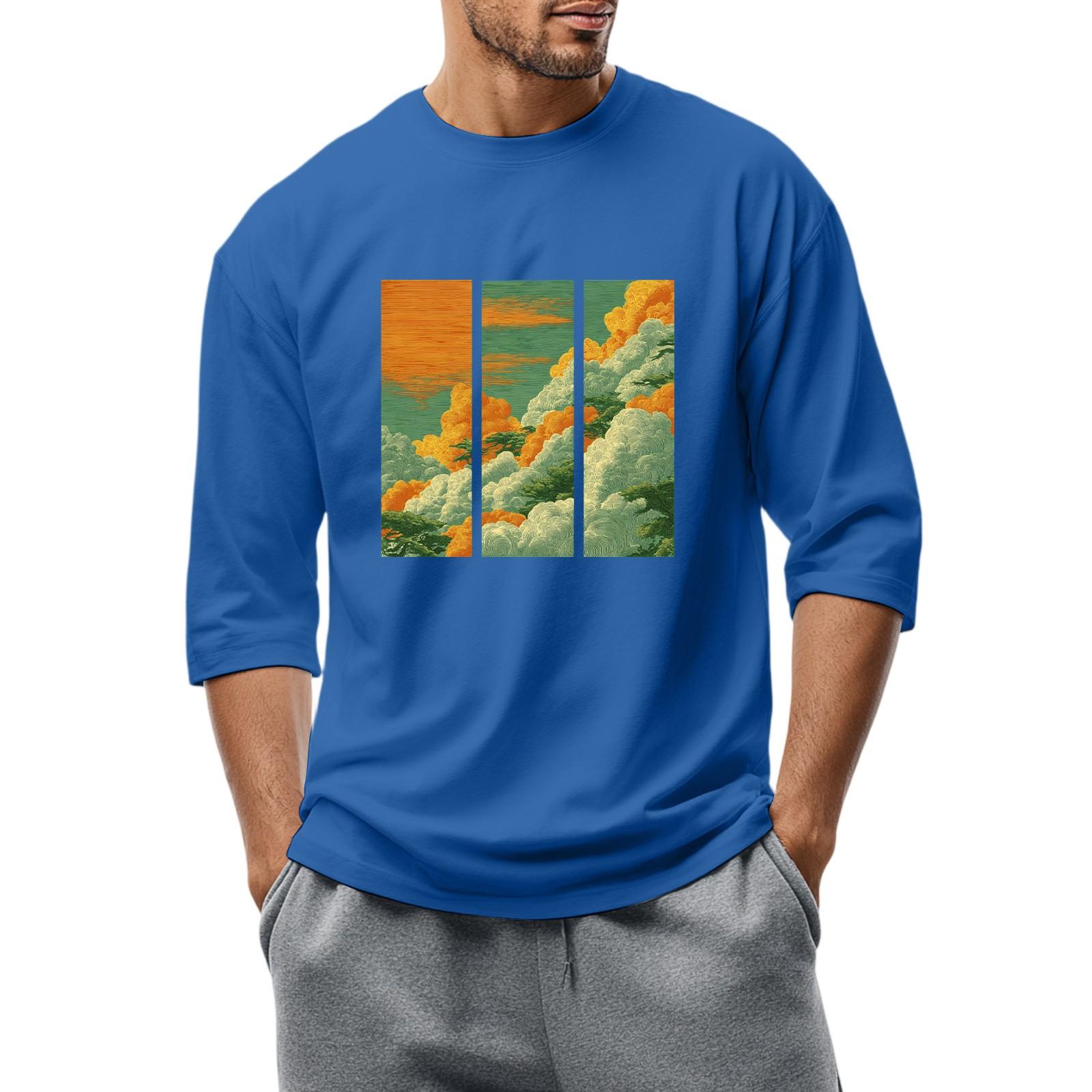 

Мужская повседневная модная футболка с круглым вырезом и рукавом три четверти L синий