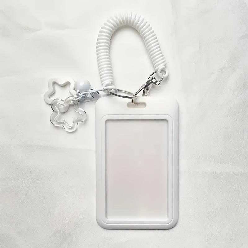 Retractable Card Holder Keychain Star Pendant Cute Cartoon Pattern Durable Plastic Metal Clip Open Ring Compact Functional