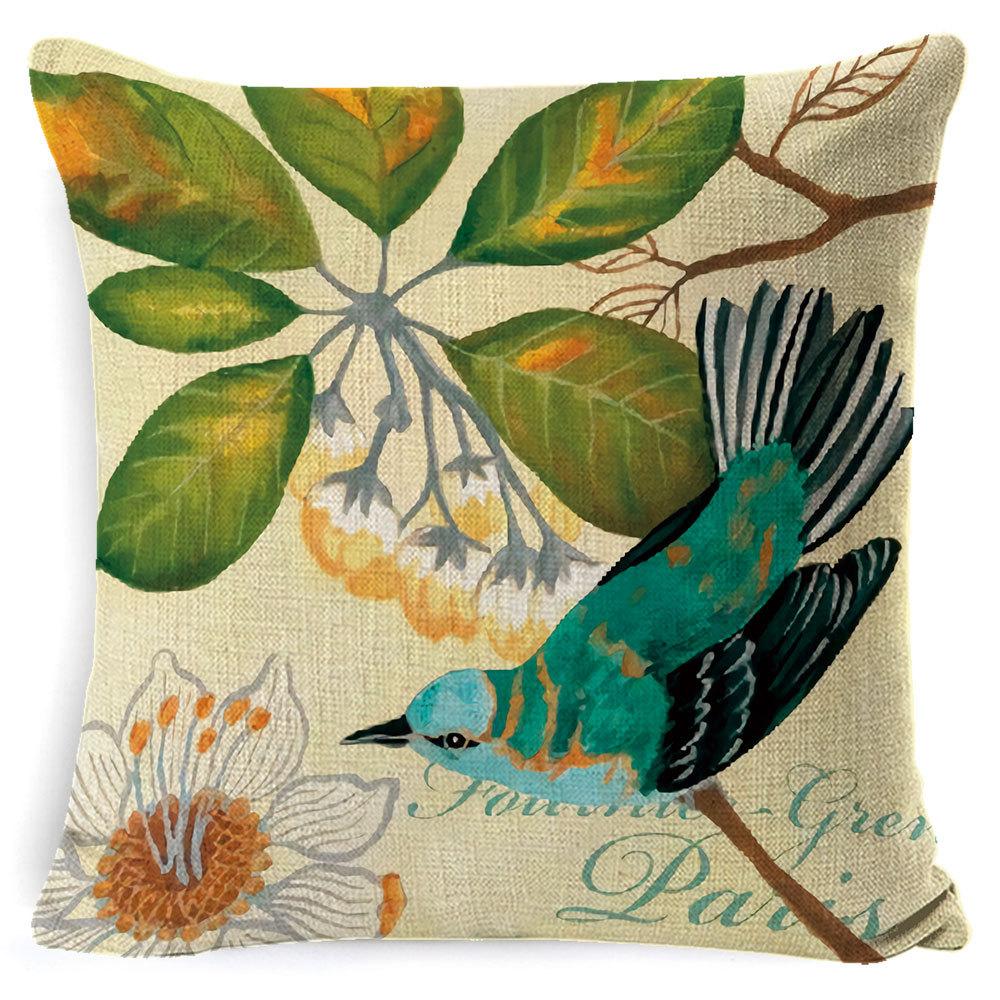 Village Style Rural Flower And Bird Sofa Pillow Cover Linen Spring Cushion Cover Car Waist Backrest Cover