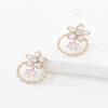 Women's Silver Needle Flower Pearl Ring Silver Feminine Earrings