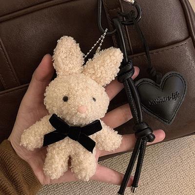 Χαριτωτό Πλούσινο Κουνελάκι Κλειδοθήκη Y2K Χαριτωμένο Κουνελάκι Γεμιστό Κρίκος Κλειδιού Κρεμαστό για Σακίδιο
