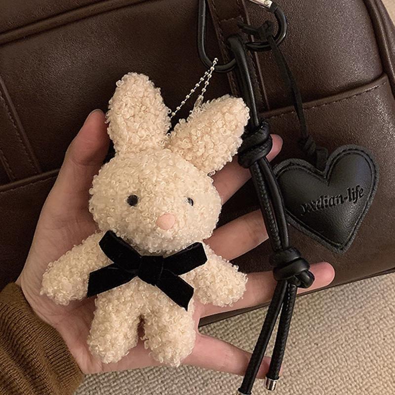 Kawaii Plush Rabbit Keychain Y2K Cute Bunny Stuffed Keyring Backpack Pendant