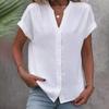 Camicia Casual Semplice Estiva da Donna Scollo a V Colore Unito Moda Elegante Blusa Larga Floreale Dolce Manica Corta Ufficio Streetwear Top