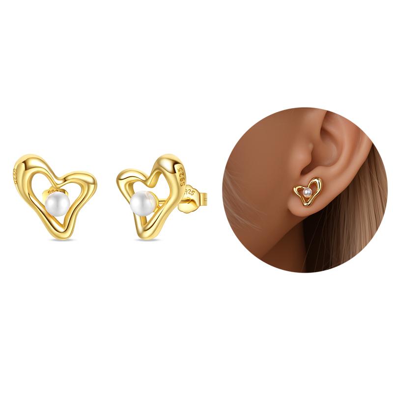 Silver 925 Heart CZ Cubic Zircon Round Daisy Flower Trio Stud Earrings for Women Silver S925 Original Fashion Jewelry