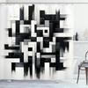 Black And White Shower Curtain, Sketchy Look Brushstrokes Maze Squares And Rectangles Monochrome, Cloth Fabric Bathroo