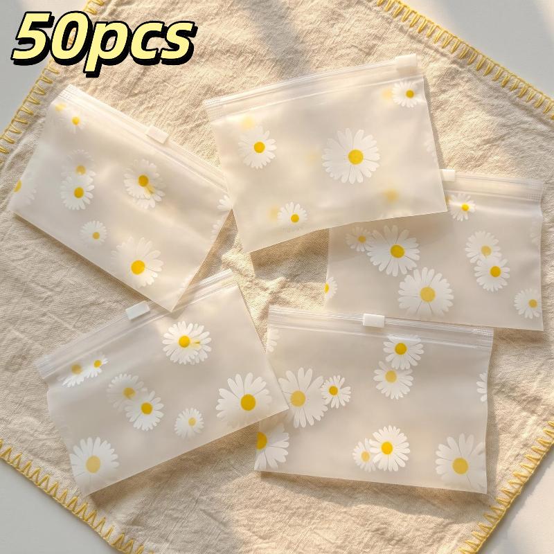 50/100Pcs Print Frosted Zipper Bags Transparent Plastic Storage Pouch Reusable Seal Bag For Jewelry Cosmetic Stationery