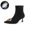 Square Buckle Rhinestone Pointed High Heel Short Boots Women's Autumn and Winter New Thin Heel Black Suede Elastic Thin and Ankle Boots Socks Boots