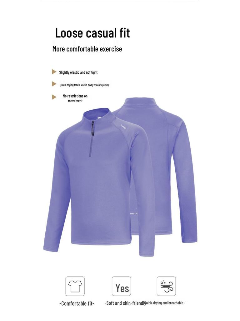 Ditone Men's Quick-Dry Breathable Long Sleeve Sports T-Shirt with Half-Zip Collar for Running and Basketball
