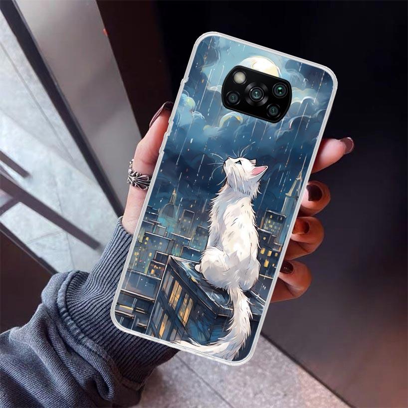 Anime Cat Rain Animal Phone Case For Xiaomi Poco X5 X6 X7 Pro F7 Ultra M7 Redmi 15C 15 13C 13 12C 12 10 10C 10A 9 9C 9T 9A Cover