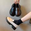 Small Leather Shoes for Women Autumn British Style Black Thick-soled Loafers One-step Uniform Shoes