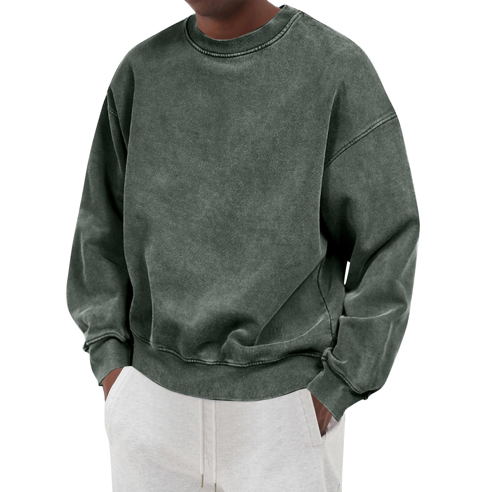 

Мужской однотонный выстиранный свитшот с длинным рукавом и круглым вырезом, мужской повседневный модный свитшот L