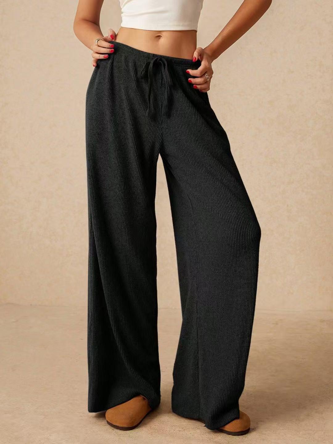

2025 Women s High Waist Wide-Leg Floor-Length Summer Pants - Solid Color, Slimming, Breathable & Sun-Protective for Multiple Occasions XL чорний